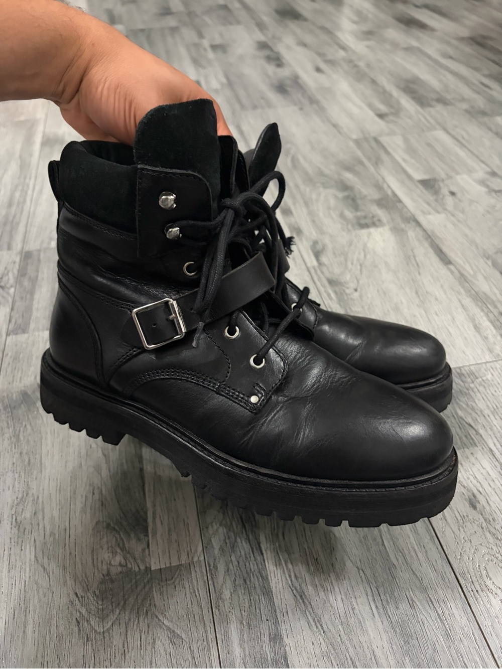 All Saints Paulina Black Leather Combat Boots